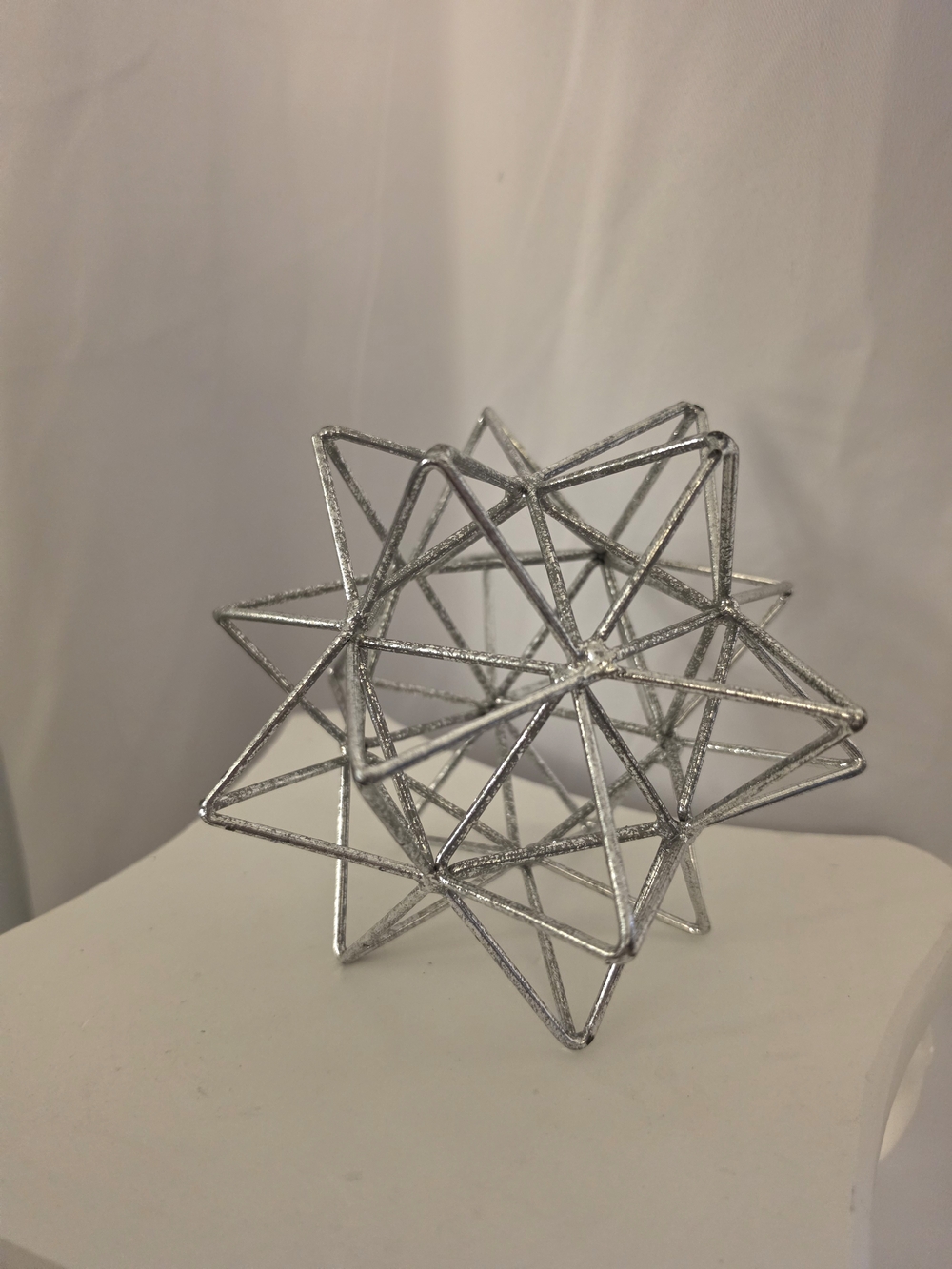 Silver Geometric Moravian Star Metal Sculpture - Modern Tabletop Decor